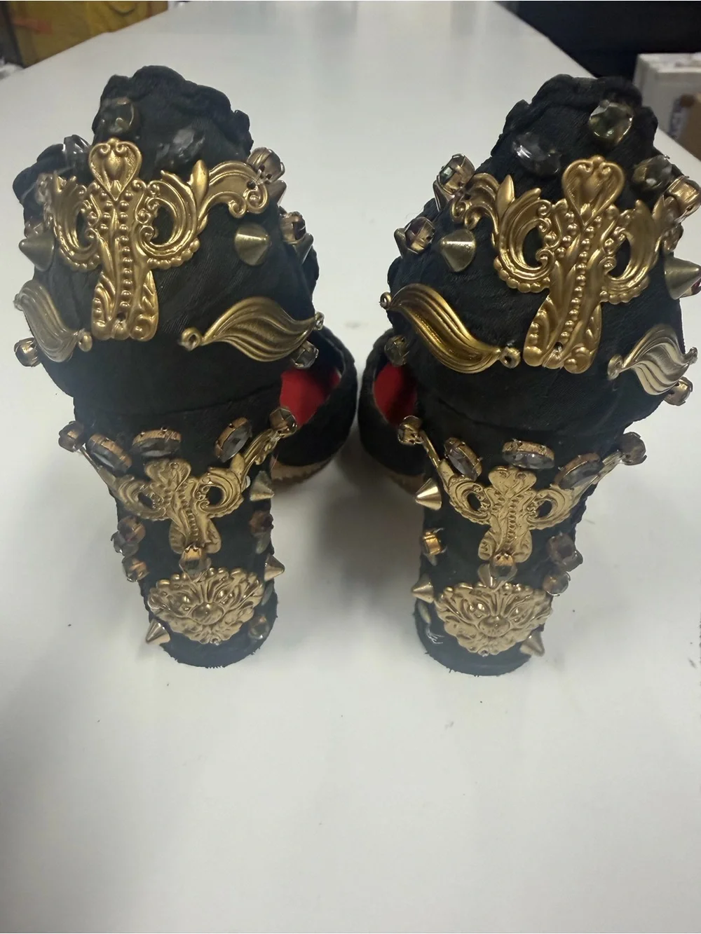 Black CrystEmbellished T-Strap High Heel piece of art 5 L45-A11